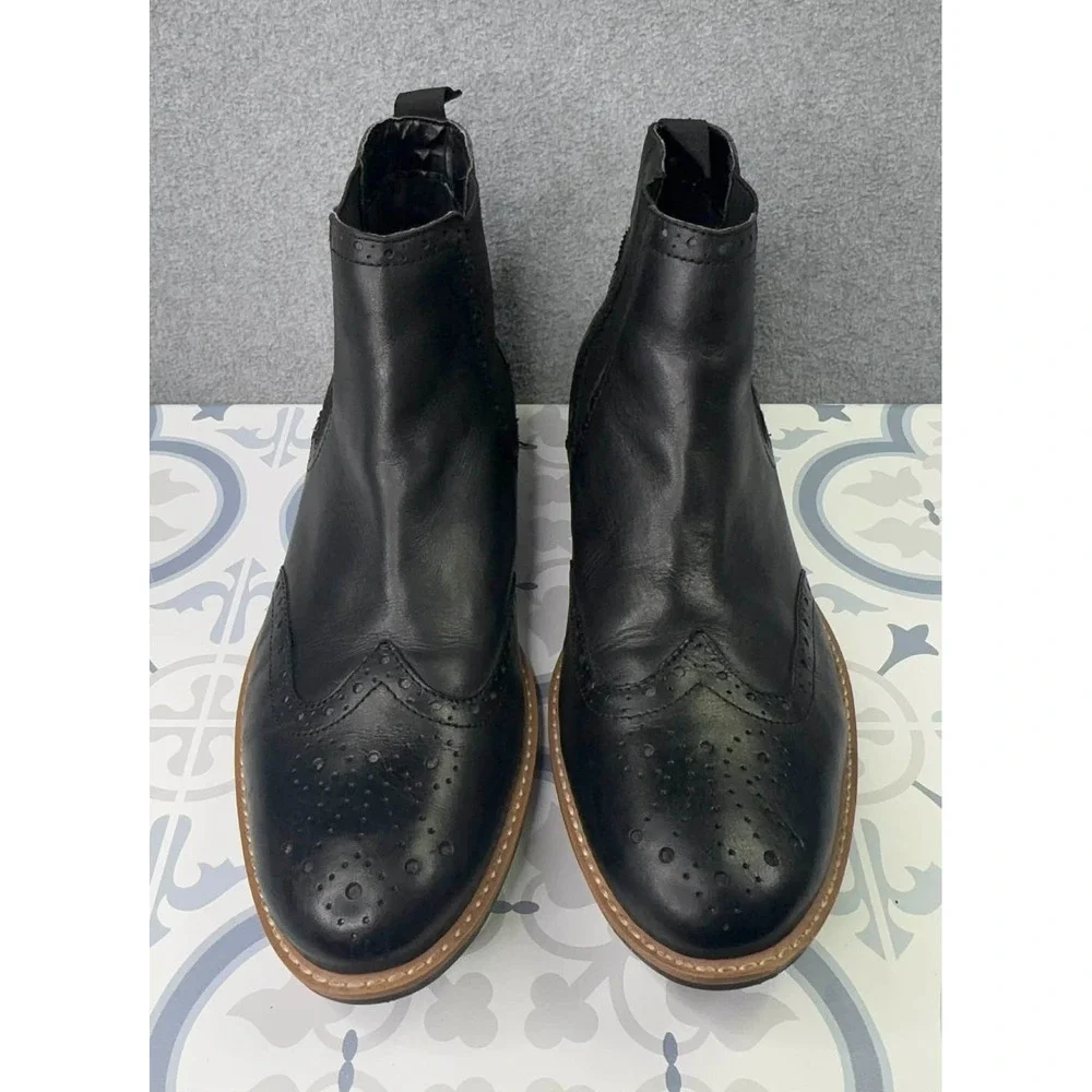 Silver Street‎ London Wing Tip Chelsea Boots Men's Size 10 Black Leather Slip On
